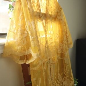 Blue Rain Mustard Floral Kimono  Duster